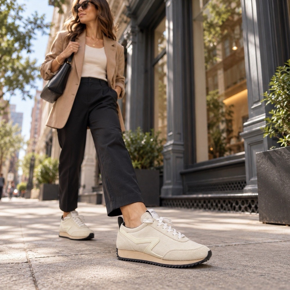 Rag & Bone Retro Runner Sneakers Womens 8.5 EU 38.5 Cream Ivory Suede Shoes